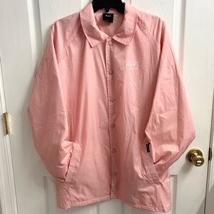 HUF Men’s Button Front Lightweight Jacket XL Pink Windbreaker Nylon Snap